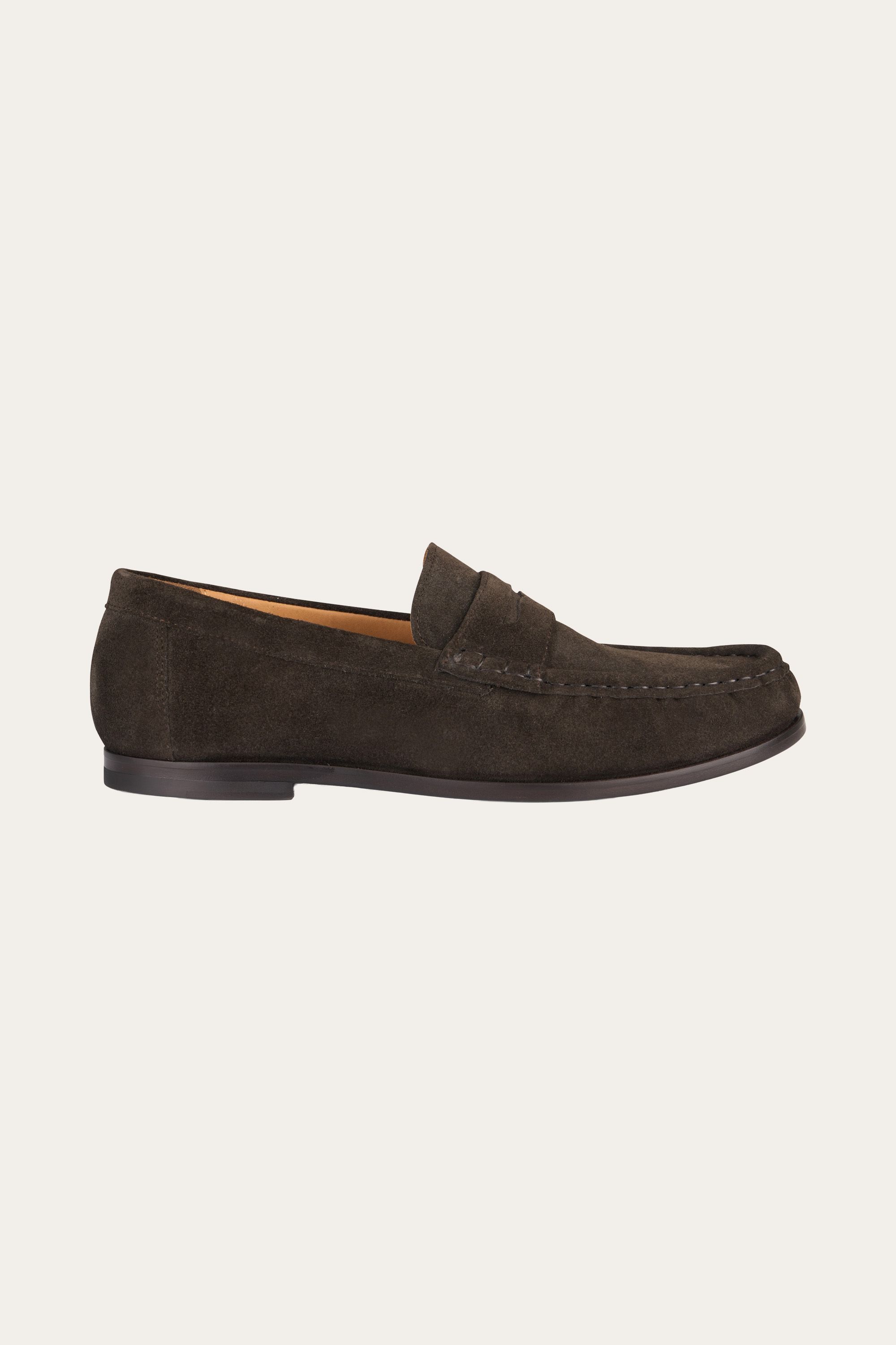 Brown suede penny loafers