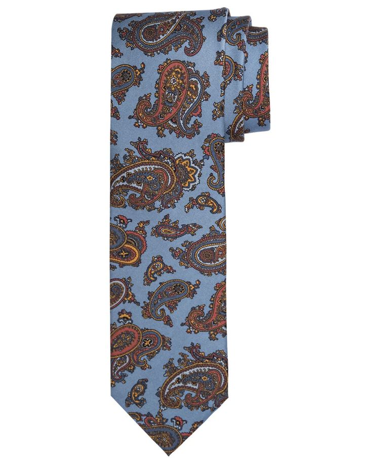 Blue paisley silk printed tie