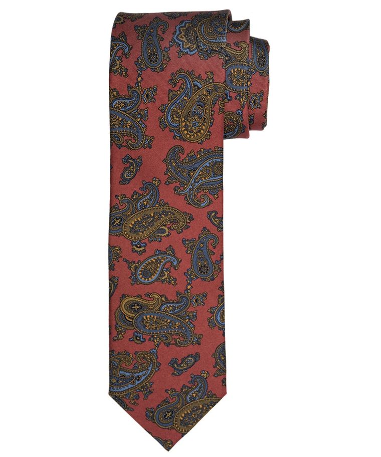 Red paisley silk printed tie