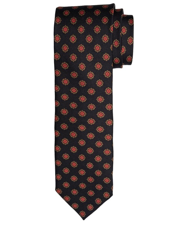 Black motif silk printed tie