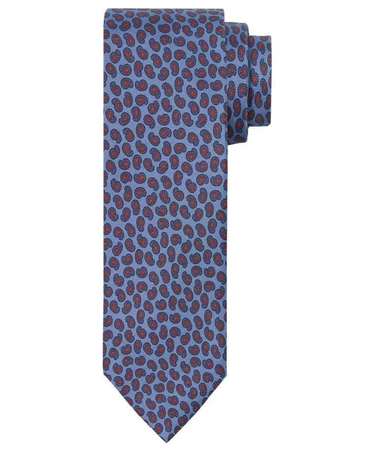 Blue motif silk printed tie