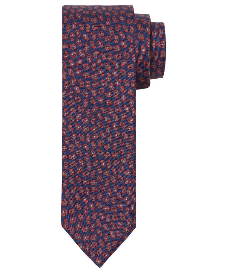 Navy motif silk printed tie
