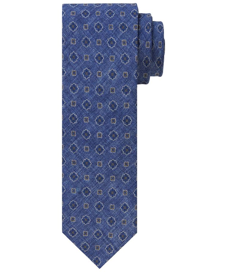 Blue silk tie with print