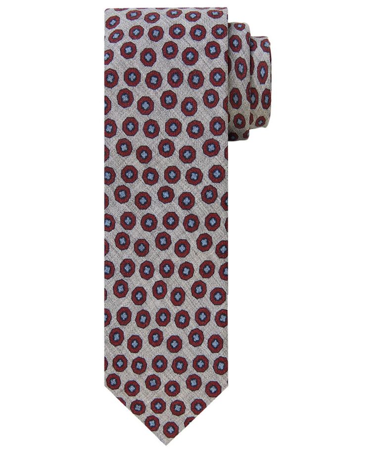 Grey tie with red print