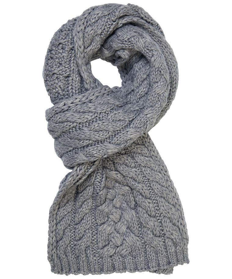 Grey cable knitted scarf