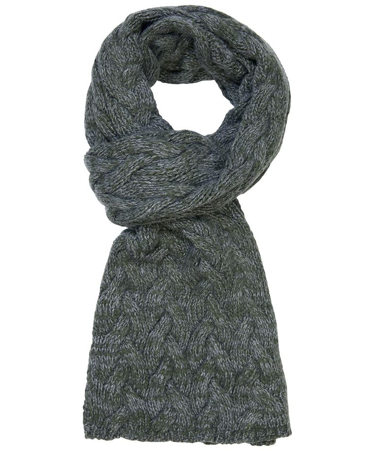 Green-grey cable knitted scarf