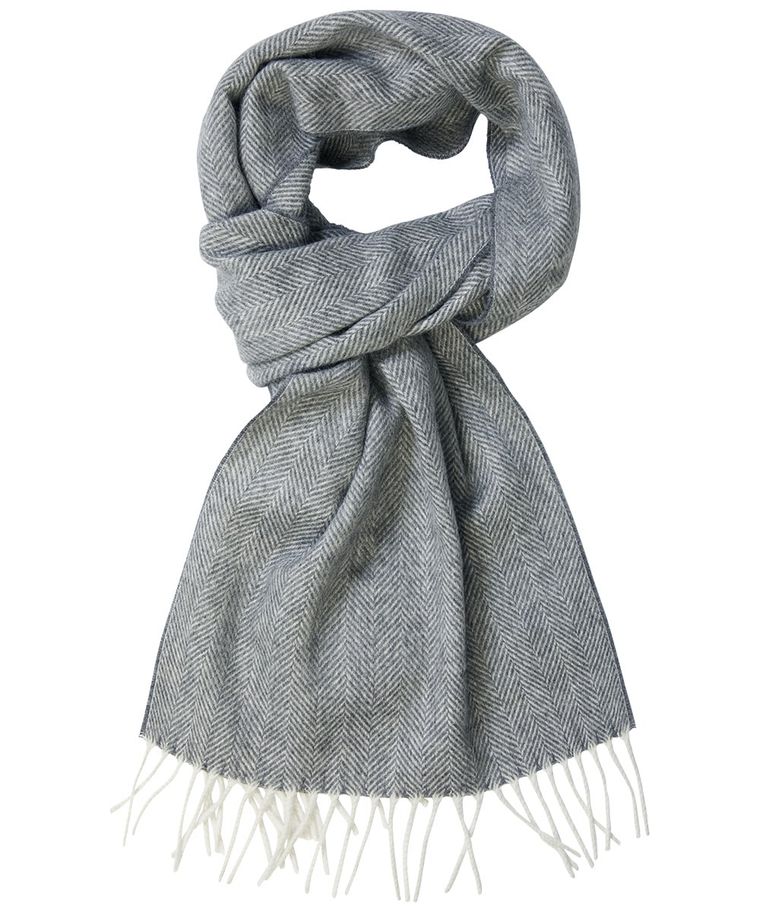 Grey herringbone cashmere scarf