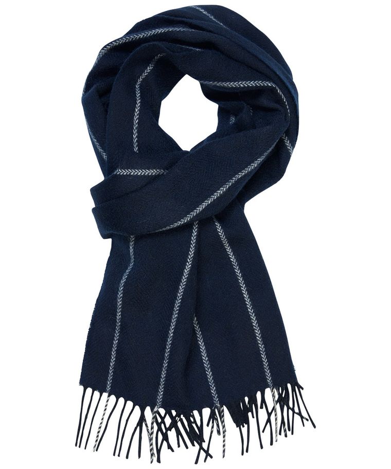 Navy pinstripe cashmere scarf