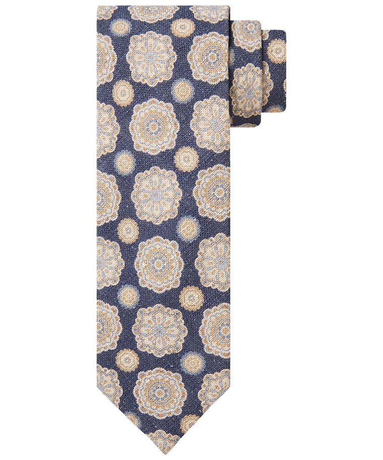 Navy linen-blend print tie