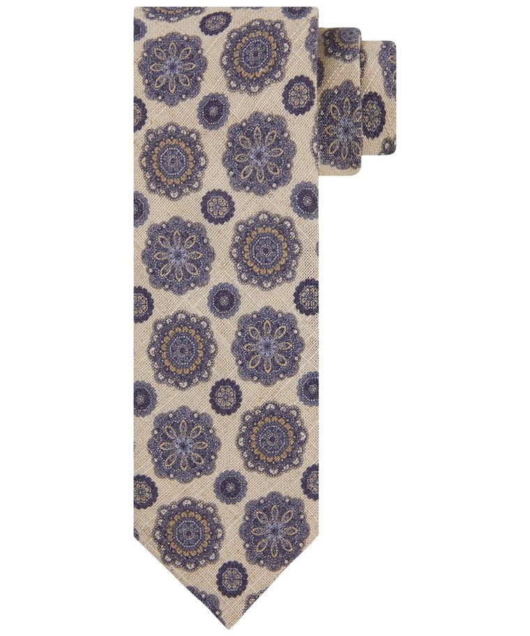 Camel linen-blend print tie