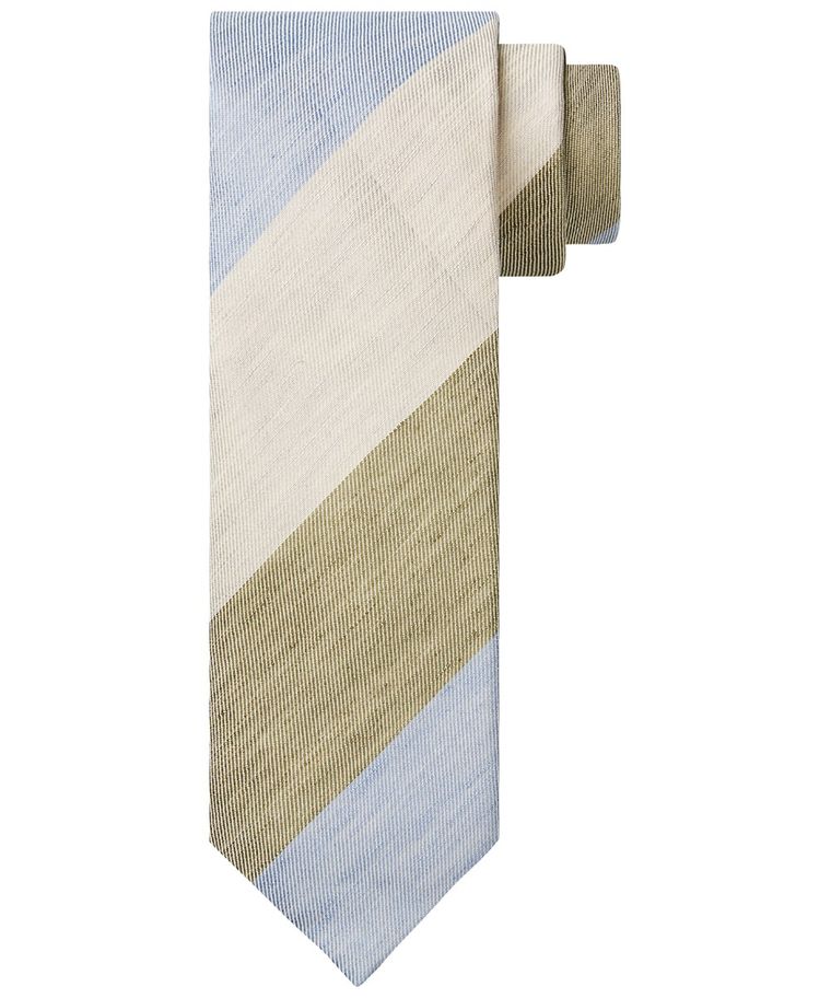 Green striped linen-blend tie