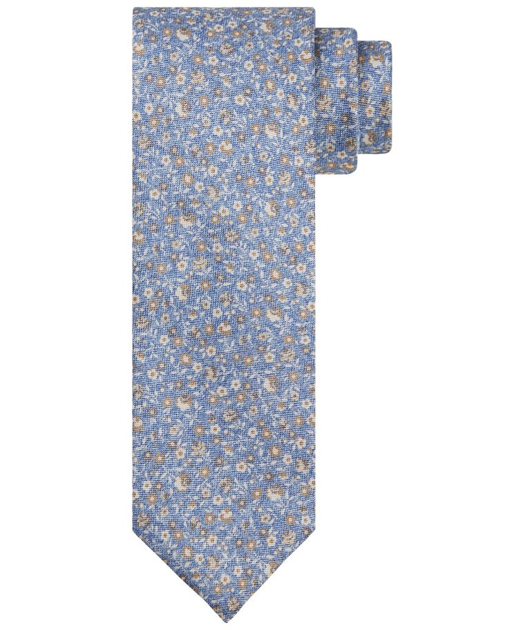 Blauwe zijden bloemenprint stropdas