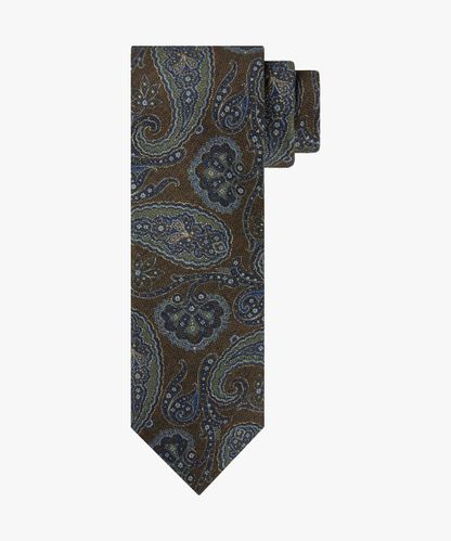 PROFUOMO Olivgrüne Paisley-Krawatte