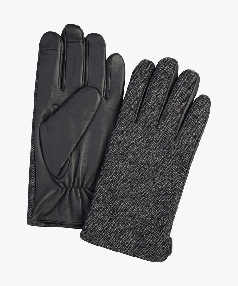 Anthrazitfarbene Handschuhe aus Wolle und Leder