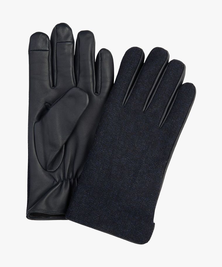 Marineblaue Handschuhe aus Wolle und Leder