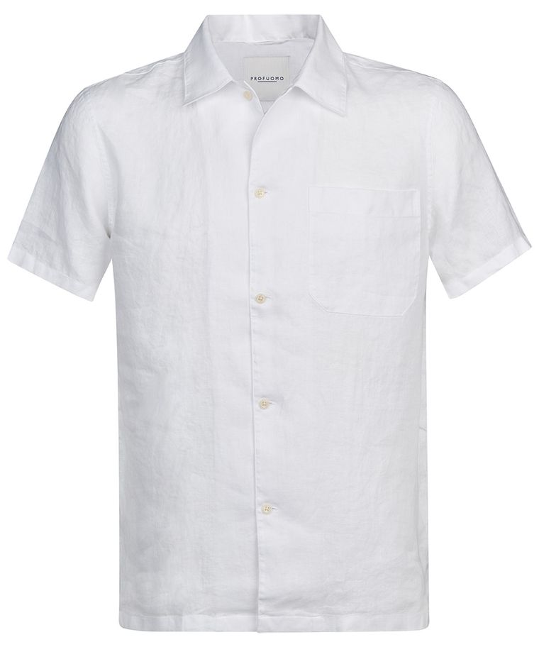 Wit linnen korte mouw overhemd