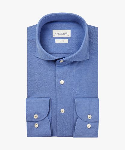 PROFUOMO Blaues Piqué-Hemd
