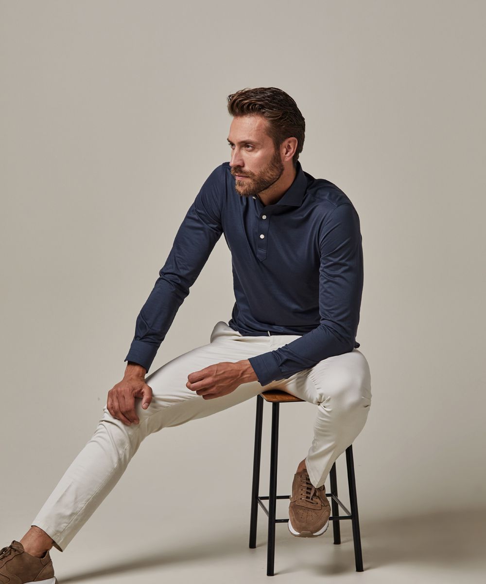 Navy Japanese knitted polo shirt | Profuomo B.V.