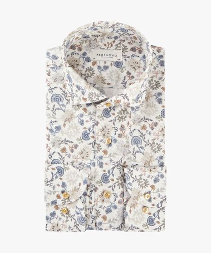 Profuomo Wit bloemenprint overhemd