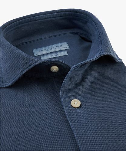 PROFUOMO Blaues casual Piqué-Hemd