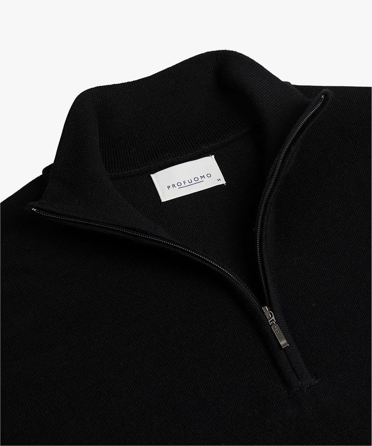 Schwarzer Half Zip-Pullover aus Merinowolle