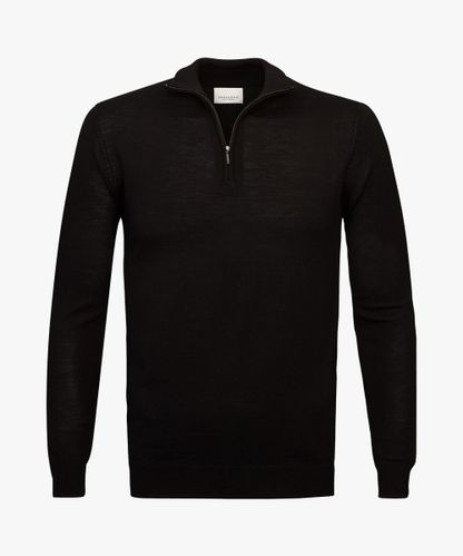 PROFUOMO Schwarzer Half Zip-Pullover aus Merinowolle
