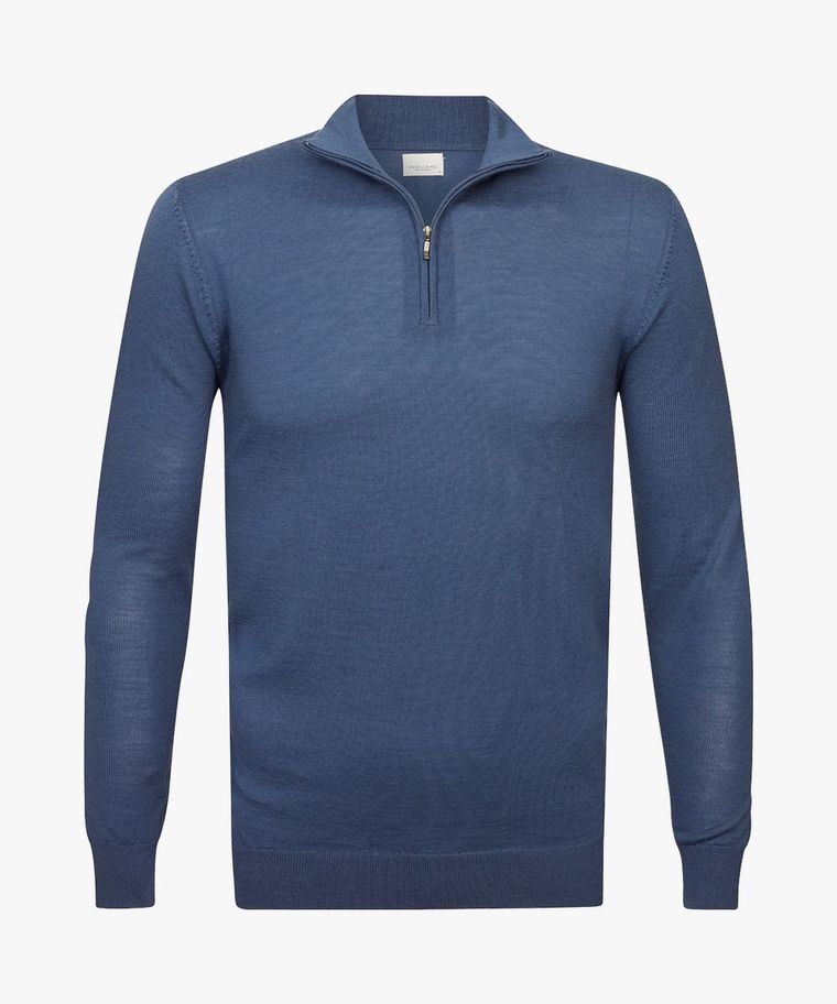 Mid blue merino half zip pullover