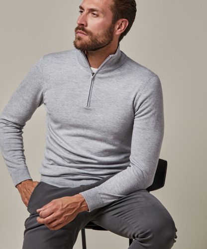 PROFUOMO Grey wool-cotton half zip pullover