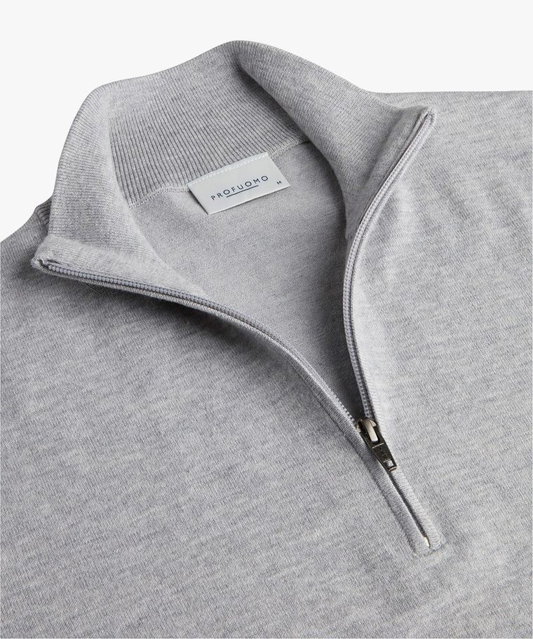 Grey wool-cotton half zip pullover