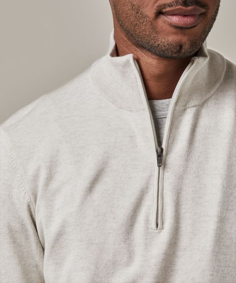 Off white wool-cotton half zip pullover
