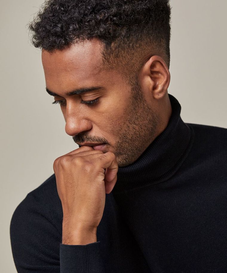 Navy silk-cotton turtleneck | Profuomo . Navy silk-cotton turtleneck | Profuomo .