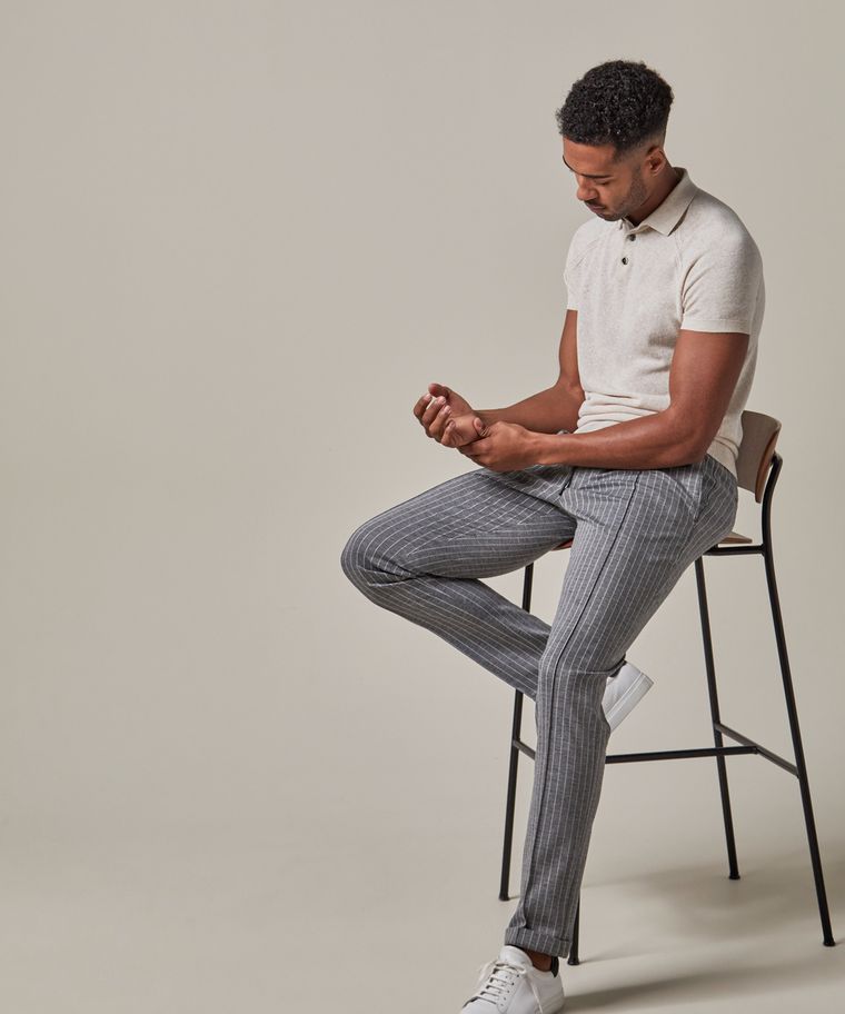 Grey striped knitted sportcord trousers
