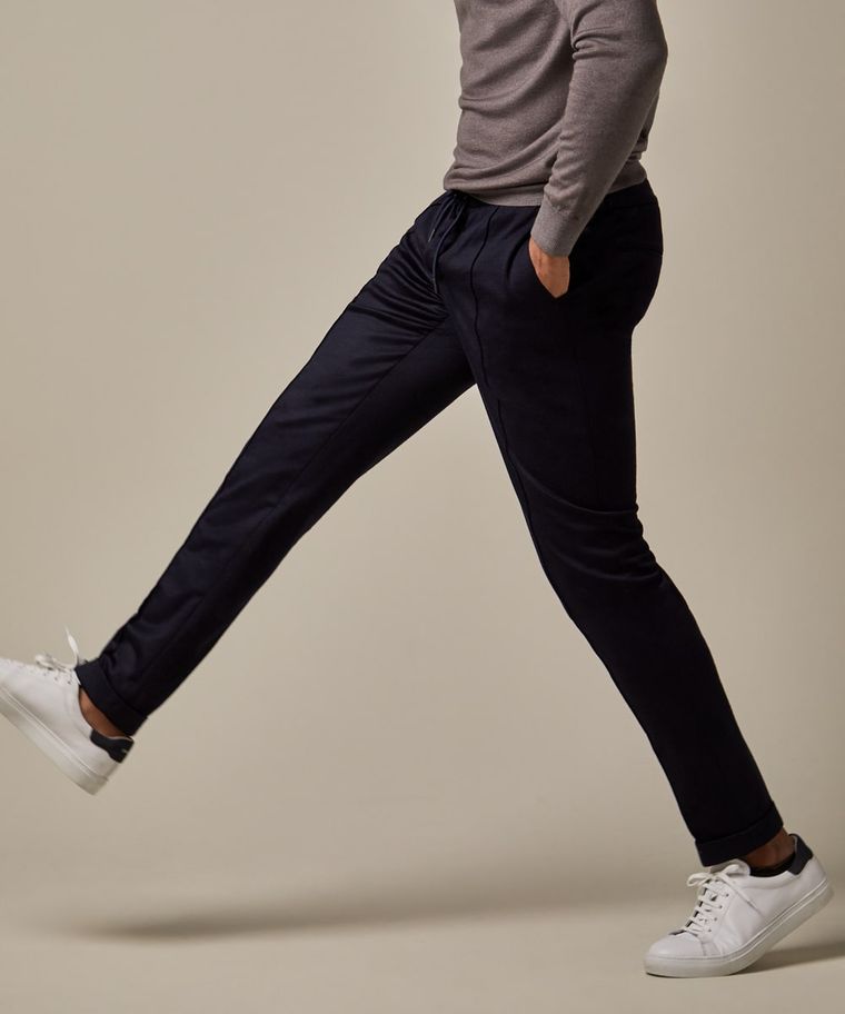 Navy knitted sportcord trousers
