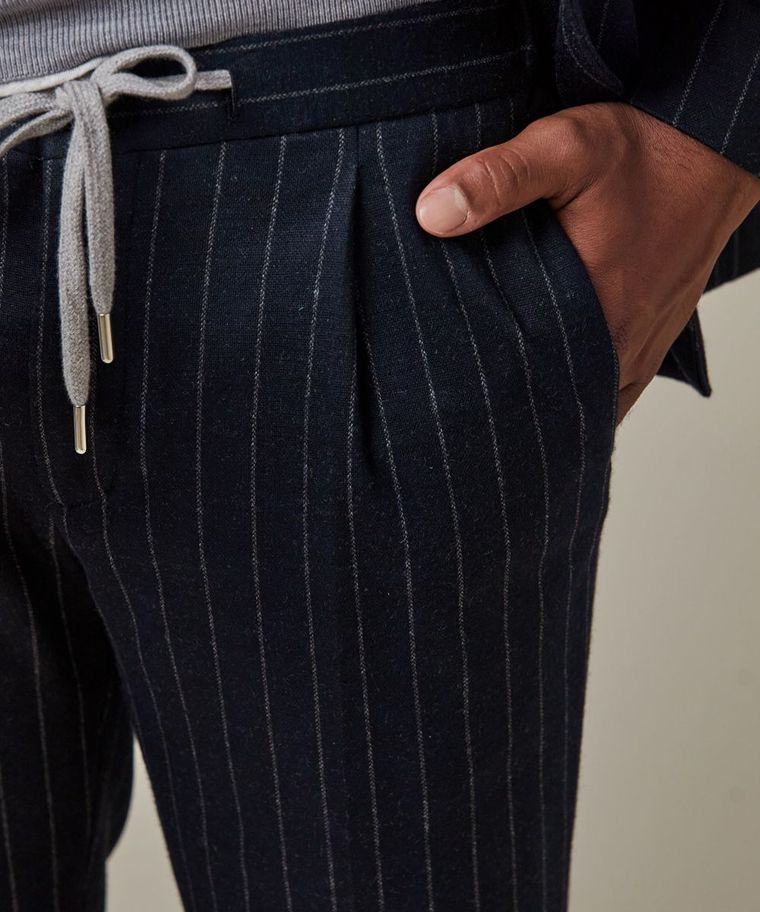 Navy wool knitted sportcord trousers