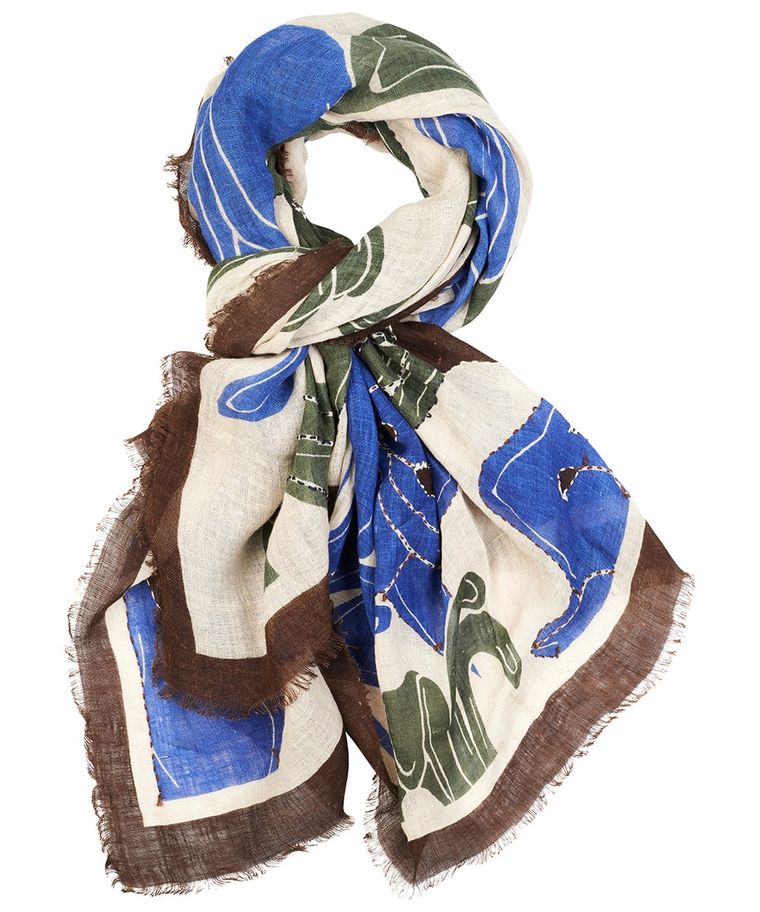 Navy printed linen scarf