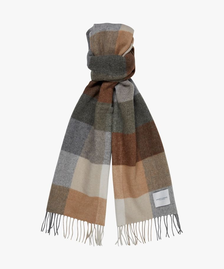Cognac checked lambswool scarf