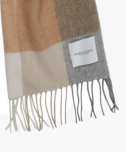 PROFUOMO Cognac checked lambswool scarf