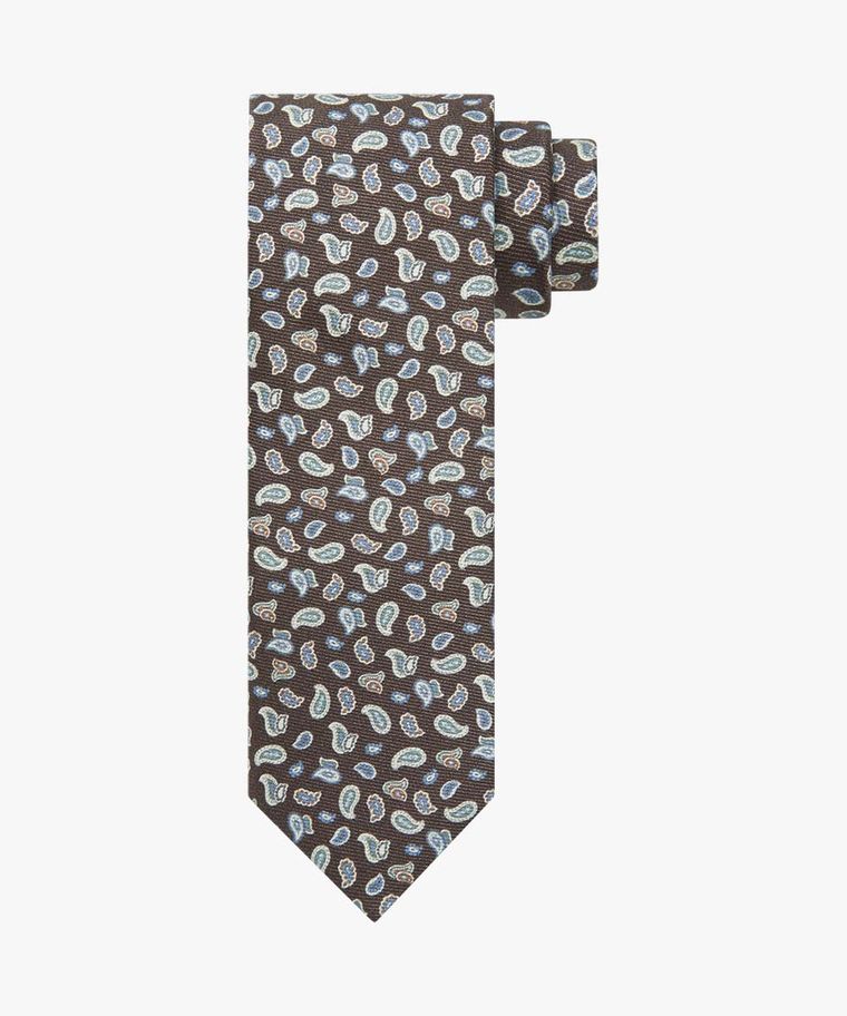 Brown silk print tie