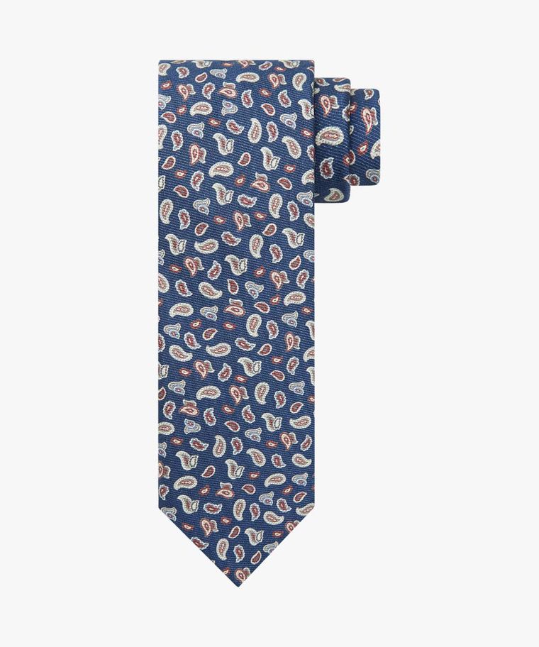 Navy silk print tie