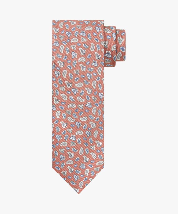 Coral silk print tie