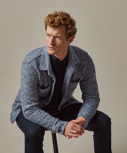 Profuomo Blaues Mélange-Knitted-Overshirt