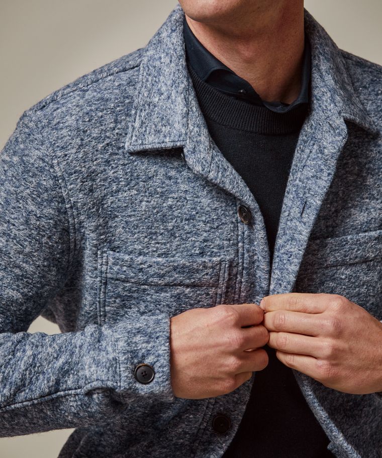 Blaues Mélange-Knitted-Overshirt