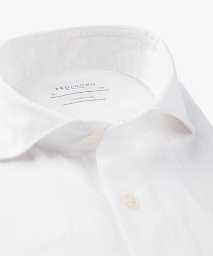 Profuomo Weißes Leinen-Baumwoll-Hemd