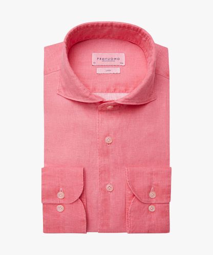 Profuomo Roze coated linnen overhemd