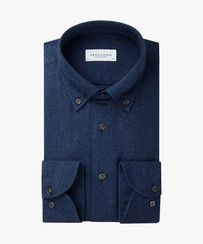 Profuomo Blauw button down flanel overhemd