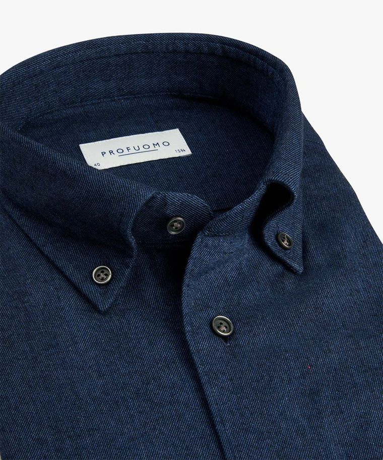 Blue button-down flannel shirt