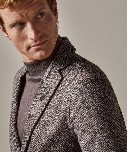 Profuomo Braune Knitted-Jacke mit Fischgrät
