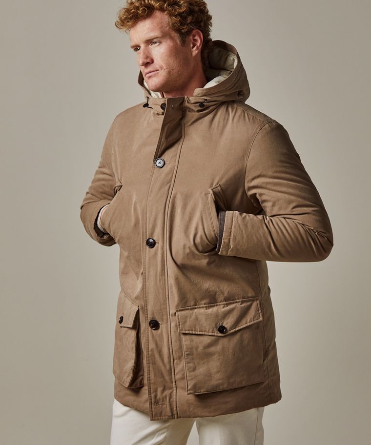 Taupe duck down parka