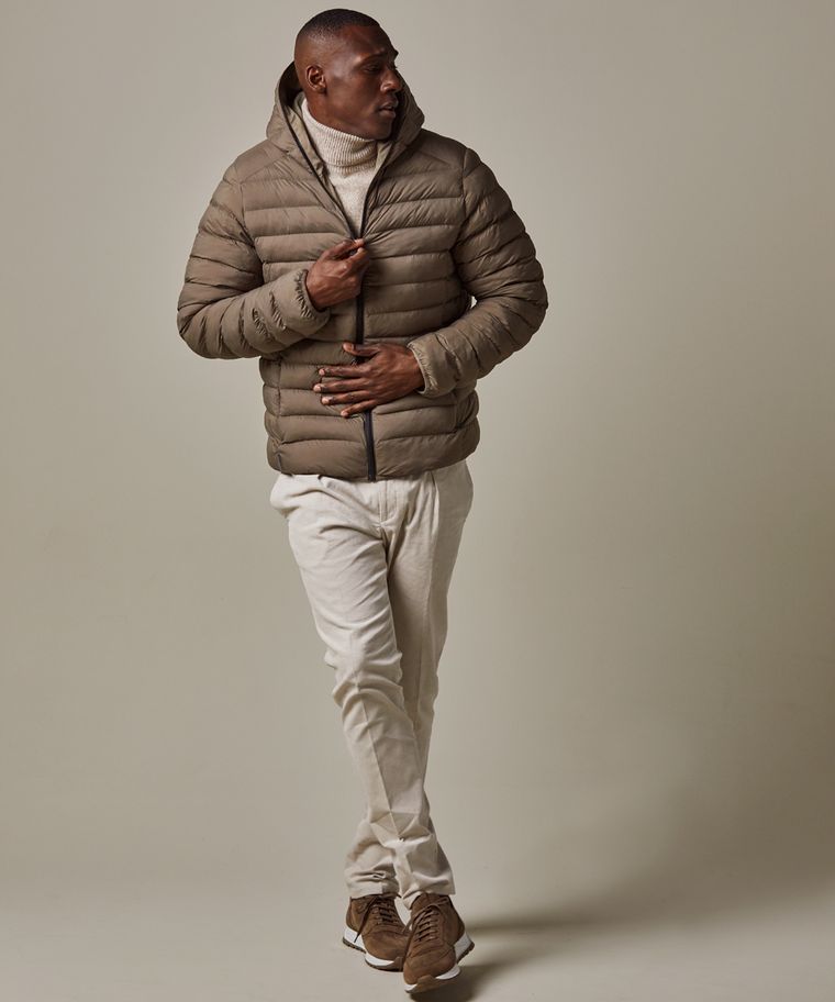 Taupe ecodown reversible bomber jacket