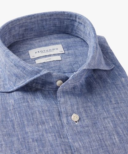 Profuomo Mittelblau Hemd aus Leinen